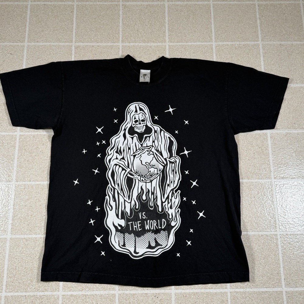 Warren Lotas Tshirt Mens Large Black Grim Reaper Graphic Vs The World USA